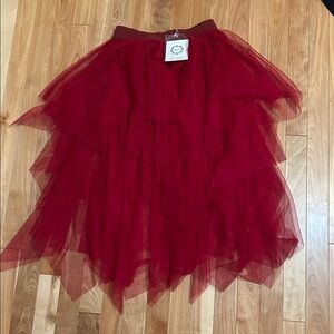 Red Layered Tulle Skirt